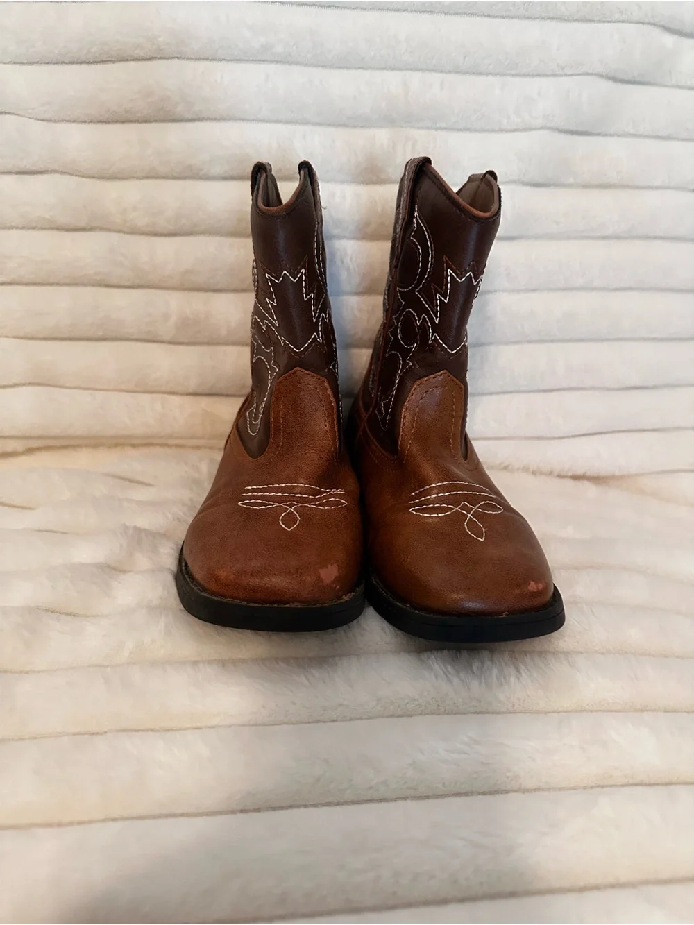 wonder nation Brown Kids Western Cowboy Boots with White Stitching